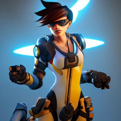 Image similar to tracer from overwatch, cinematic, dramatic lighting, trending on artstation