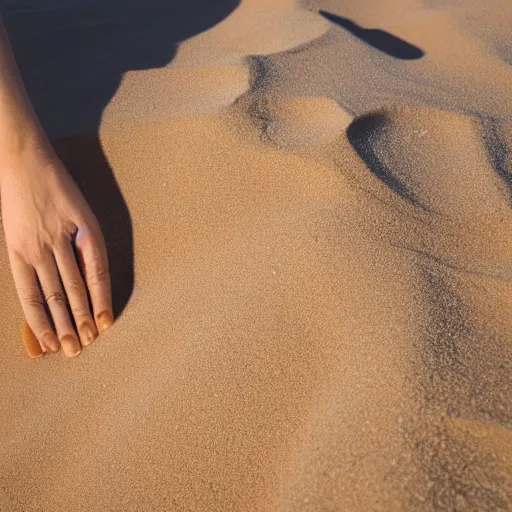 Prompt: desperate hand model rises from the white desert. hand rises from sand. 8 k