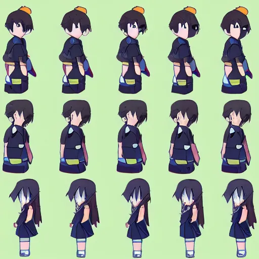 Image similar to walk animation sprite sheet of a girl, by miyazaki, detailed, concept art, 4 k,