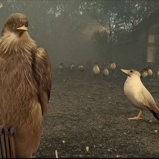 Prompt: Live Action Still of Jerma985 in The Birds (film), real life, hyperrealistic, ultra realistic, realistic, highly detailed, epic, HD quality, 8k resolution, body and headshot, film still