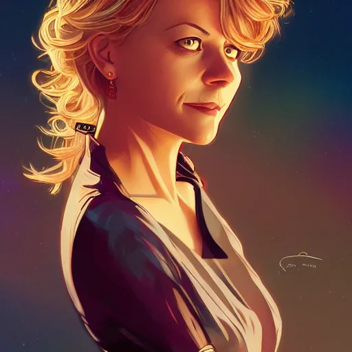 Image similar to Meg Ryan as Tony Stark, ambient lighting, 4k, alphonse mucha, lois van baarle, ilya kuvshinov, rossdraws, artstation