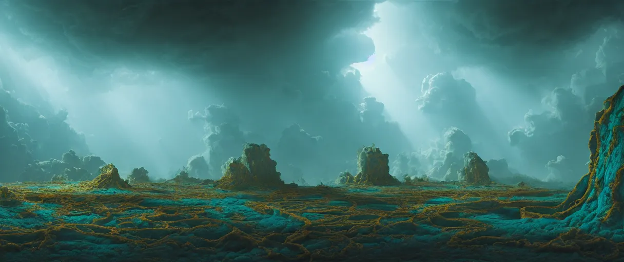 Image similar to hyperrealist highly detailed neo-baroque void instead swallowing the earth concept art pascal blanche key sage dramatic teal lighting 8k wide angle shallow depth of field