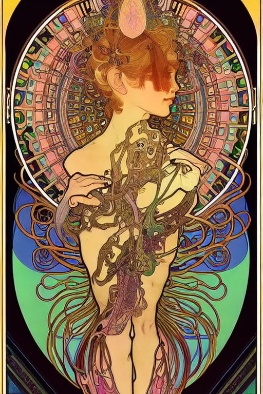 Image similar to extremely psychedelic anatomically accurate diagram of alien animal, intricate parts, fine details, hyper realistic, by seichen, alphonse mucha, surreal