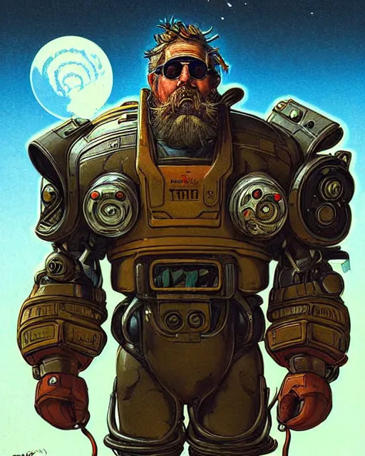 Image similar to torbjorn from overwatch, character portrait, portrait, close up, concept art, intricate details, highly detailed, vintage sci - fi poster, retro future, vintage sci - fi art, in the style of chris foss, rodger dean, moebius, michael whelan, and gustave dore