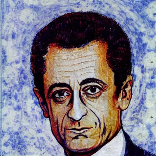 Image similar to a high quality and very detailed full-lenght portrait of Nicolas Sarkozy, by Andrei Rublev