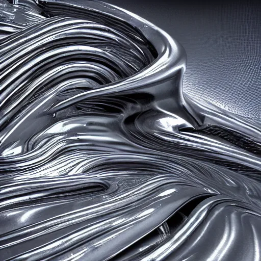 Prompt: liquid forms in metal abstract sculpture cyberpunk 3 d rendered