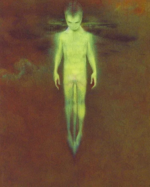 Prompt: early color photo of a scared enlightened boy flying up in sky, Beksinski painting, part by Adrian Ghenie and Gerhard Richter. art by Takato Yamamoto, Francis Bacon masterpiece