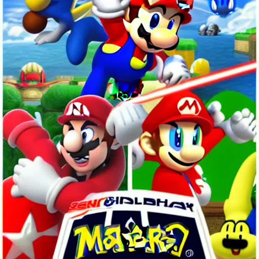 Image similar to super mario, kirby, sonic the hedgehog, super smash bros, star wars themed movie poster high detail accurate eyes and good gesture poses, pokemon anime cartoon style