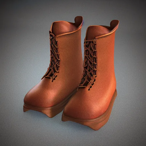 Prompt: hyper realistic complex 3 d vintage the flat head boots, blender, lighting wide shot