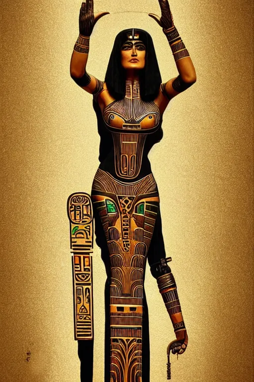 Image similar to Portrait of Salma Hayek as a tomb robot, intricate art deco leaf designs, elegant, highly detailed Egyptian patterns, hieroglyph, sharp focus, art by Artgerm and beeple