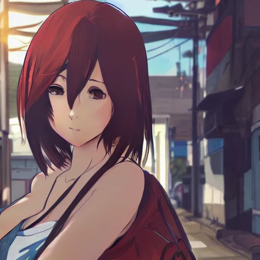 Prompt: anime style, gta 5, girl is running looking at you, red sport clothing, marathon race, brown short hair, hair down, symmetrical facial features, from arknights, hyper realistic, rule of thirds, extreme detail, 4 k drawing, safebooru, realistic lighting, by alphonse mucha, greg rutkowski, sharp focus, backlit