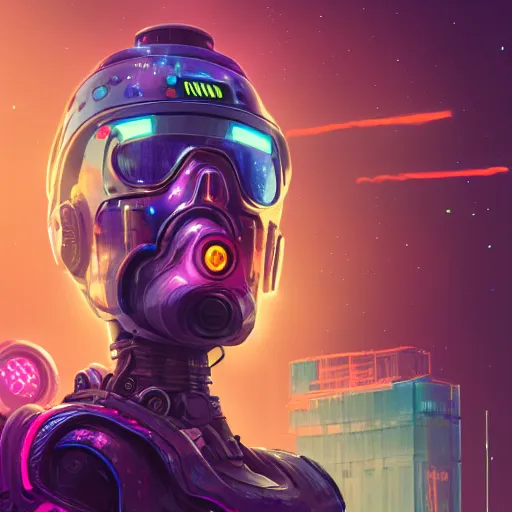 Image similar to cyberpunk concept cool warrior girl bot, cinema 4 d, galaxy, ufo, space sci - fi, wearing vr goggles, illustration, portrait, pastel neon textured background night, trending on artstation, greg rutkowski, octane rendered, 1 2 k, detailed,