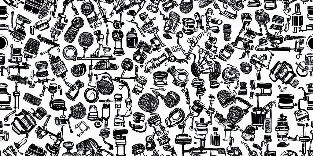 Image similar to seamless pattern showing microscopes. black and white, drawing, white background, seamless, ornament.