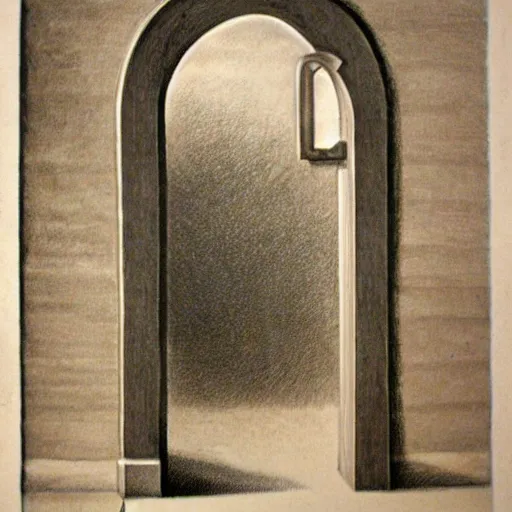 Prompt: lithograph of a door that is ajar.