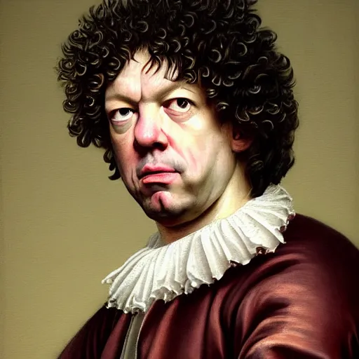 Image similar to A 17th century Baroque Painting of Dean Ween, grainy, realistic, hyperrealistic, very realistic, very very realistic, highly detailed, very detailed, extremely detailed, detailed, digital art, trending on artstation, detailed face, very detailed face, very detailed face, realism, HD Quality, 8k resolution, intricate details, body and head in frame, painting, oil painting, trending on deviantart, Baroque Painting