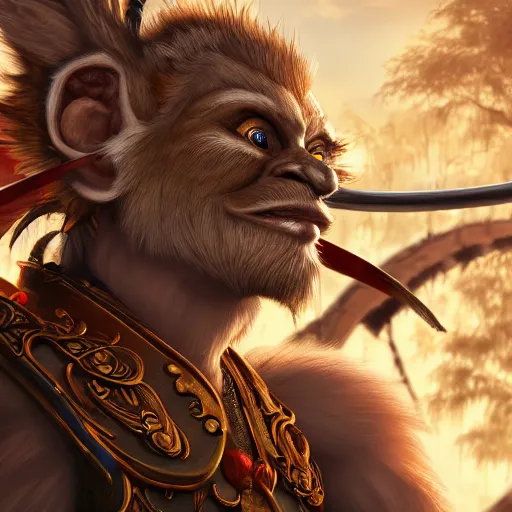 Image similar to portrait of Sun Wukong, digital art, highly detailed, concept art, intricate, sharp focus, Trending on Artstation HQ, deviantart, unreal engine 5, 4K UHD image