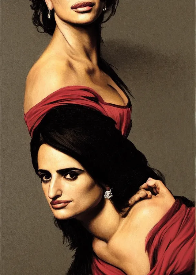 Image similar to portrait of penelope cruz, artwork by caravaggio