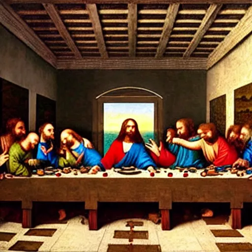 Image similar to the last supper by Leonardo Da Vinci with the characters of starwars