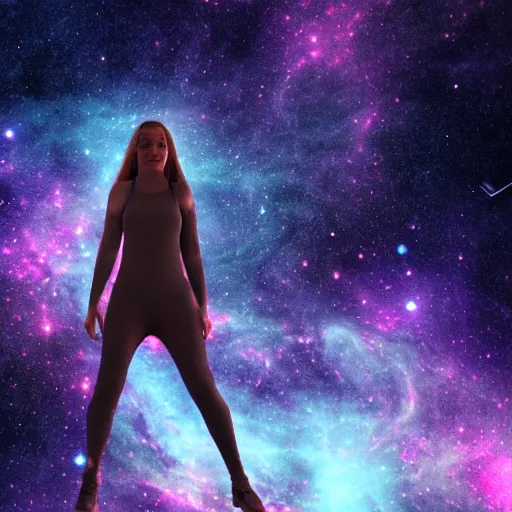 Image similar to woman made of nebula in space with hubble background, vray, 5 5 mm