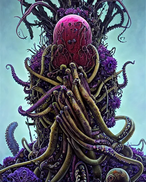 Prompt: the platonic ideal of flowers, rotting, insects and praying of cletus kasady carnage thanos dementor wild hunt chtulu mandelbulb schpongle octopus bioshock xenomorph akira, ego death, decay, dmt, psilocybin, concept art by randy vargas and zdzisław beksinski