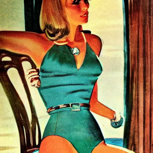 Prompt: 1960s pulp book cover featuring a stunningly beautiful woman