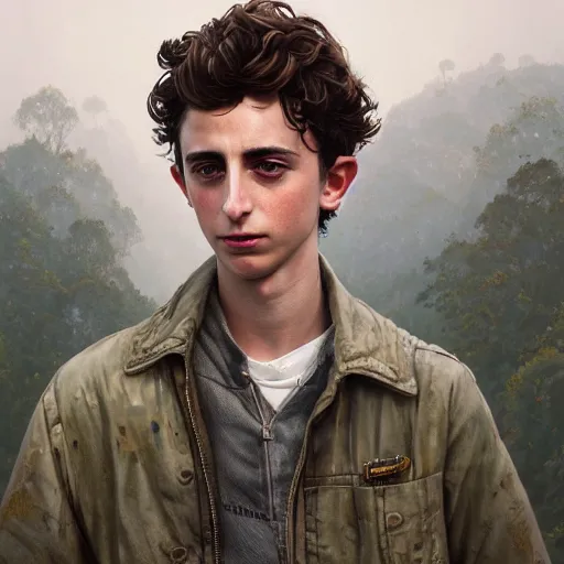 Image similar to highly detailed portrait of timothee chalamet, in gta v, stephen bliss, unreal engine, fantasy art by greg rutkowski, loish, rhads, ferdinand knab, makoto shinkai and lois van baarle, ilya kuvshinov, rossdraws, tom bagshaw, global illumination, radiant light, detailed and intricate environment