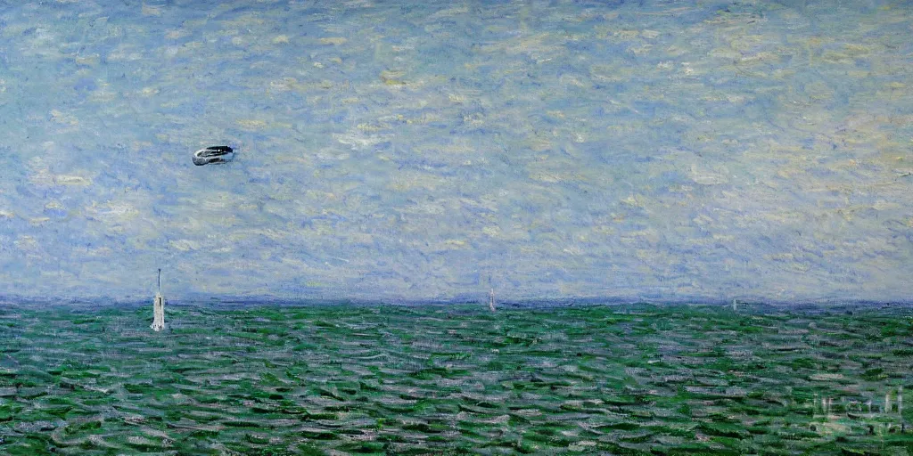 Image similar to Landing of a Falcon 9 in the style of Monet