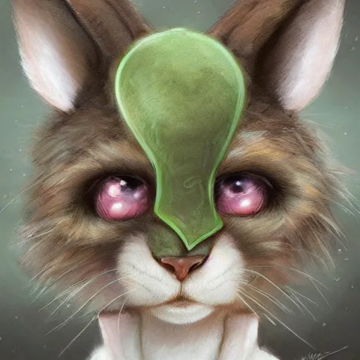 Image similar to cute anthropomorphic bunny, green eyes, light brown fur, wlop, artgerm, royo