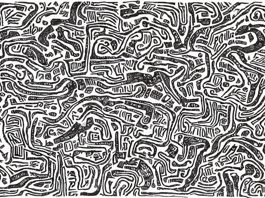 Image similar to Cave map full of old runic glyphs by Deven Rue, Ink drawing, fine point pen,