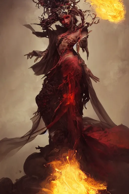 Image similar to beautiful girl necromancer, witch - doctor covered with velvet exploding into organic velvet, angels, 3 d render, hyper realistic detailed portrait, holding fire and ice, ruan jia, wlop. scifi, fantasy, magic the gathering, hyper detailed, octane render, concept art, peter mohrbacher