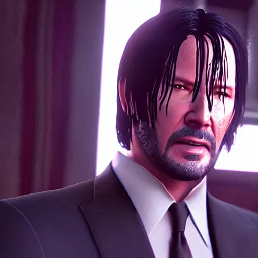 Prompt: a still from the video game trailer of John Wick, 4k, realistic face, unreal engine 5