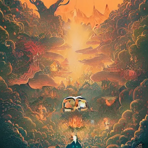 Image similar to a poster design of a camping music fest, Highly detailed labeled, poster, peter mohrbacher, manga design