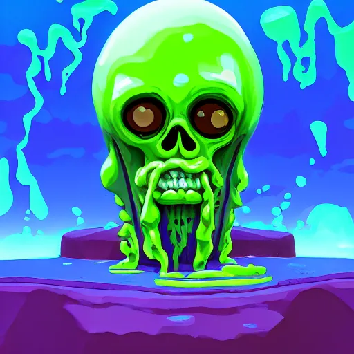 Image similar to slime lord king of the slime universe, skeleton, full body included, wide shot, 1 4 mm lens, f 2. 8, goopy, goop, fluids, soft tissue, subsurface scattering, reflections, ambient occlusion, raytracing, unreal engine 5, pixel art 8 - bit, by beeple