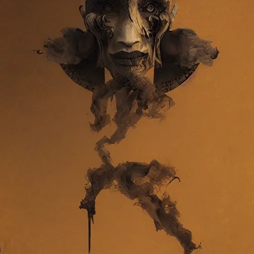 Image similar to Nicotine is the embodied avatar of tobacco smoke in all its forms: the deity of cigarette addiction, regal and somber, character concept by Greg Rutkowski