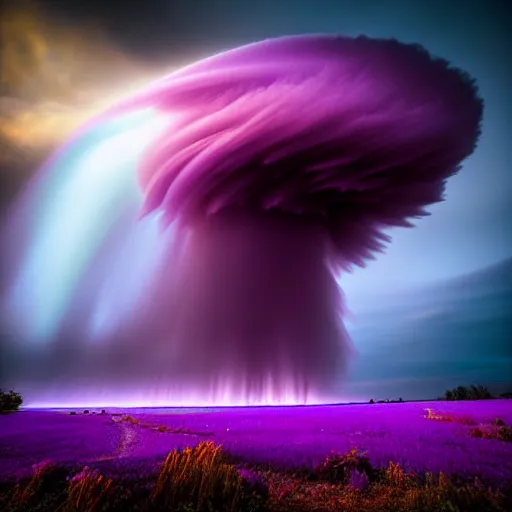 Image similar to amazing photo of a purple tornado in the sky by marc adamus, beautiful dramatic lighting