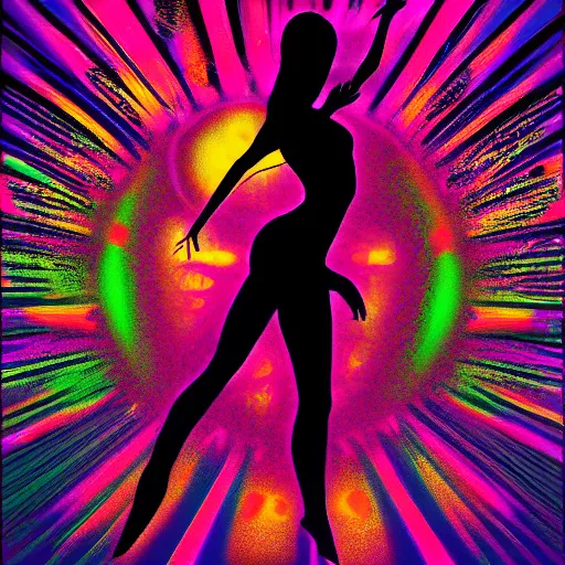 Image similar to trippy silhouette of dancing woman, by justin guse and luke brown and justin bonnet, details, instagram digital, artstation