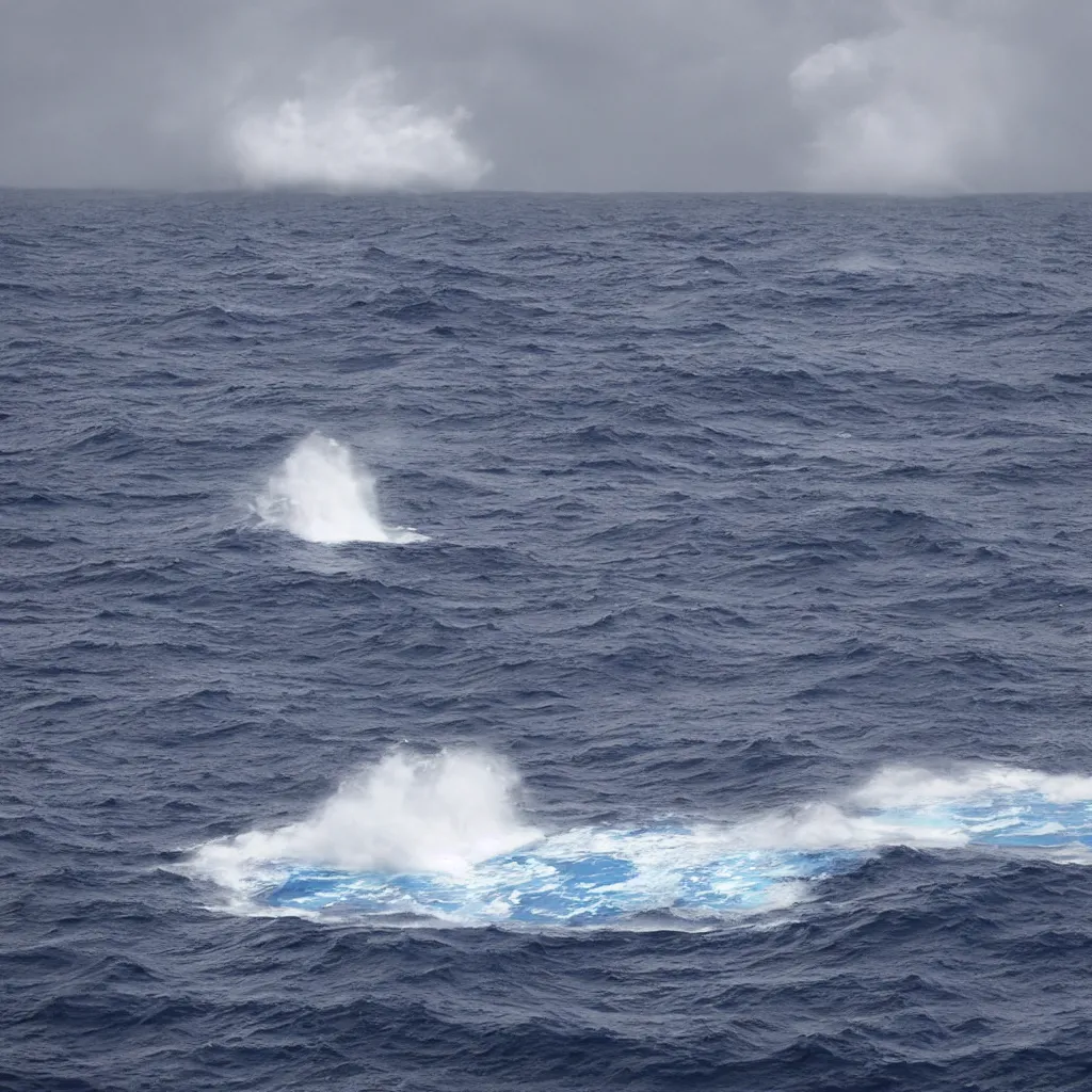 Image similar to a cube in the middle of the sea with images of a sea squall on its sides. in the style of Richard Serra