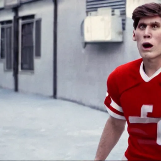 Image similar to Live Action Still of Jerma in Rudy (film), real life, hyperrealistic, ultra realistic, realistic, highly detailed, epic, HD quality, 8k resolution, body and headshot, film still