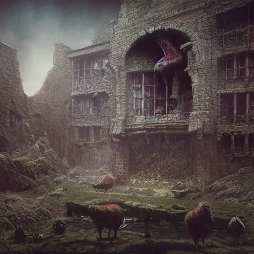 Image similar to ( ( ( ( ( by beksinski ) ) ) ) ), by zawadzki, victorian fables, haunting, photorealism, octane render, highly detailed, 8 k,