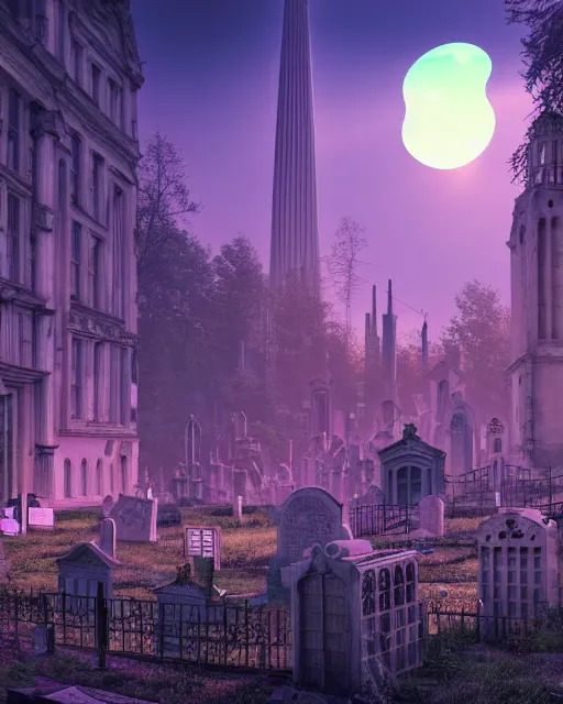 Image similar to a beautiful ultradetailed render of cemetery city urbex by albrecht durer, sunset uv light neon noir nature futuristic thermal vision liberty city gem morning sun wilderness, archdaily, wallpaper, highly detailed, trending on artstation.