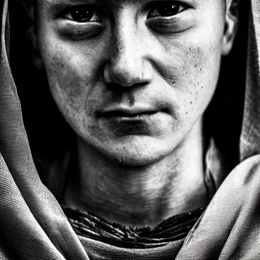 Prompt: stunning beautiful portrait photography of medieval sacred priest from national geographic award winning, dramatic lighting, taken with canon 5d mk4, sigma art lens, medium close up shot