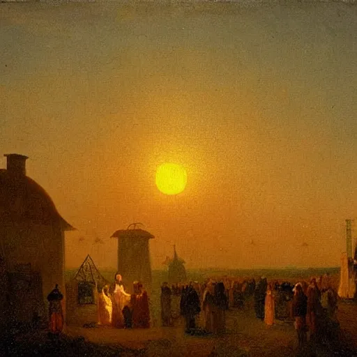 Prompt: “Sunset over the Mars colony” by Dutch Romantic painter Petrus van Schendel