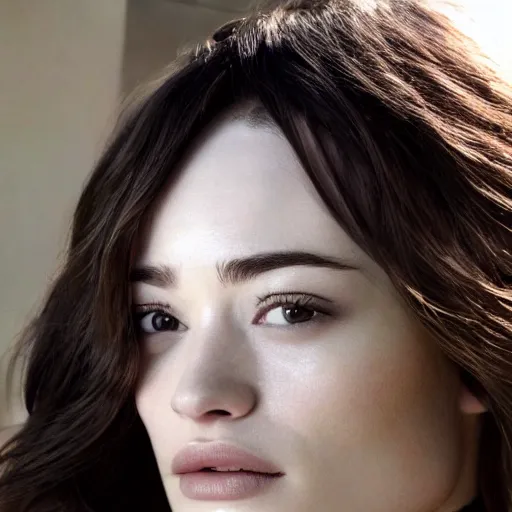 Image similar to Beautful portrait shot of crystal reed, realistic face, detailed, beautiful lighting, movie still