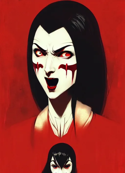 Image similar to scary female vampire nurse, symmetrical face, evil grin, portrait size, cinematic, dramatic, super detailed and intricate, by koson ohara, by darwyn cooke, by greg rutkowski, by satoshi kon