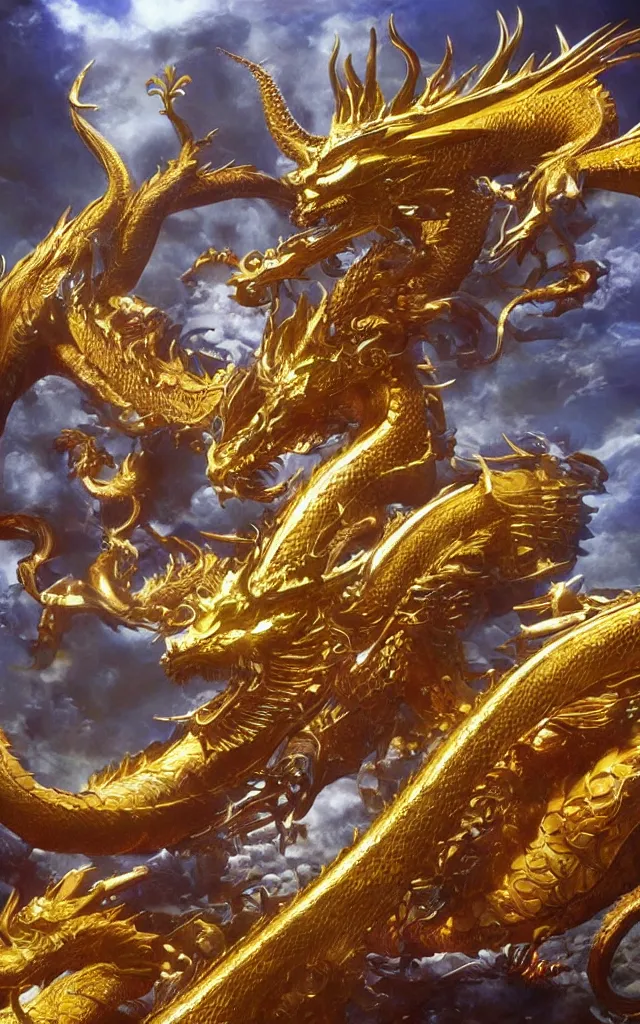 Prompt: golden dragon, epic, legendary, cinematic composition, stunning atmosphere by yoshitaka amano