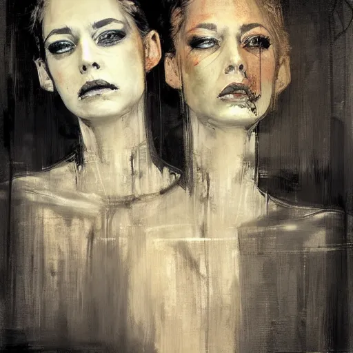 Image similar to portrait of a woman with two faces, artwork by guy denning and charlie bowater,