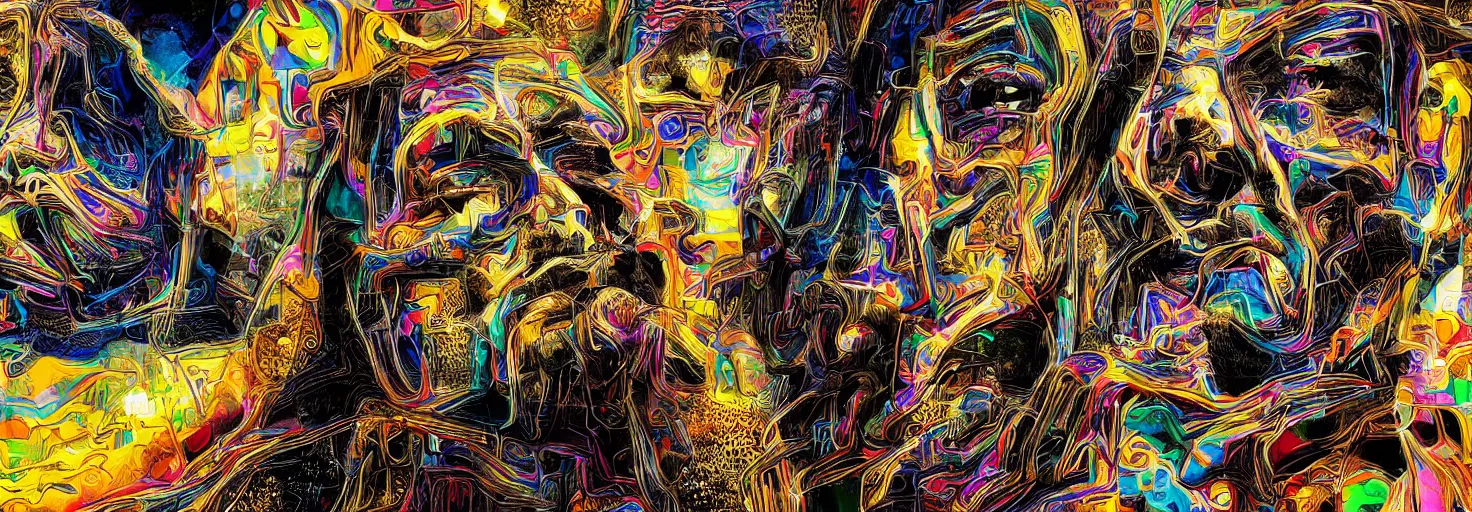 Image similar to Mural of raising AI art by Chor Boogie and Salvador Dali collaboration, digital art, mix of aesthetics, close up, high details