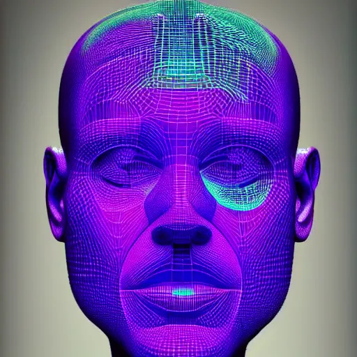 Image similar to a 3d human head made up of shiny holograms