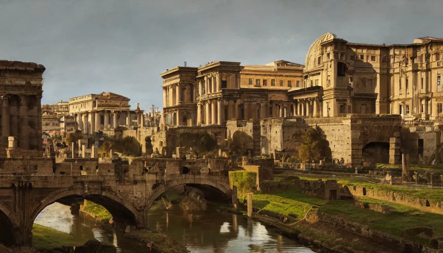 Prompt: ancient rome, aqueduct and roman baths in the background, cupresses, intricate, paint texture, old masters, caravaggio, repin, solid anatomy, elegant, volumetric lighting, digital painting, highly detailed, artstation, sharp focus, illustration, concept art, ruan jia, steve mccurry, charlie bowater, norman rockwell, masterpiece, 8 k