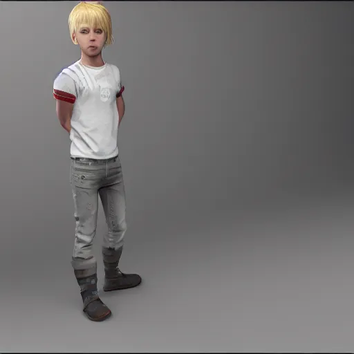 Image similar to full body unreal engine 5 render of a blonde boy